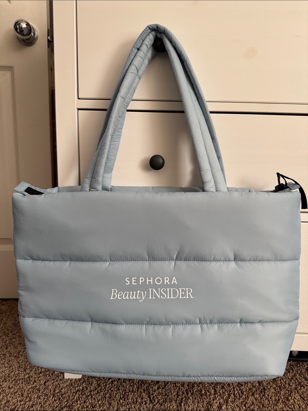 Sephora Beauty Insider Puffer Tote in Light Blue